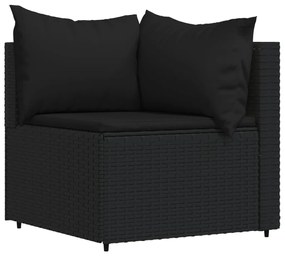 3 pcs conjunto lounge de jardim c/ almofadões vime PE preto