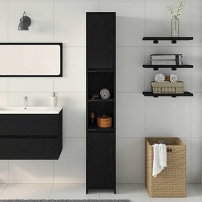 Armário de Banheiro vidaXL Preto Carvalho 30x30x183,5 cm Madeira engen