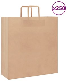 vidaXL Sacos de papel 250 unid com alças castanho 45x17x48 cm