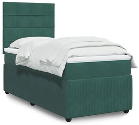 Cama com molas/colchão 90x190 cm veludo verde-escuro