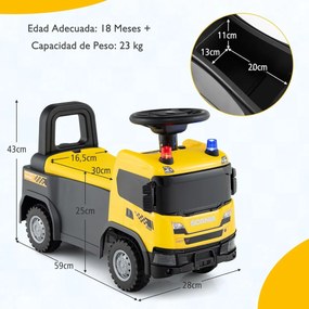 Andarilho carro de bombeiros para crianças com luzes, sirenes e música com arrumação debaixo do assento para crianças a partir dos 18 meses Amarelo