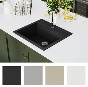 Lava-Louça de Cozinha em Granito Preto - 56,5x51cm - Design Moderno