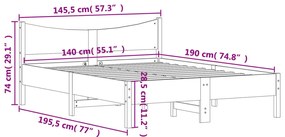 Cama sem colchão 140x190 cm pinho maciço castanho-mel