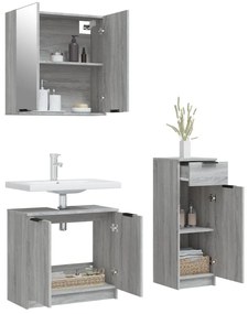3 pcs conjunto móveis WC derivados de madeira cinzento sonoma