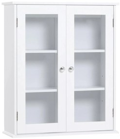 kleankin Armário de Casa de Banho de Parede Suspenso com 2 Portas de Vidro e Prateleiras Ajustáveis 55x20x65cm Branco | Aosom Portugal