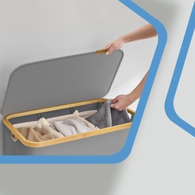 Cesto de bambu para roupa suja de 150 litros com 3 compartimentos 60 x 38,5 x 70,5 cm cinzento