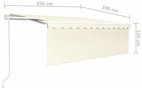 Toldo automático c/ estore/LED/sensor de vento 4,5x3m cor creme