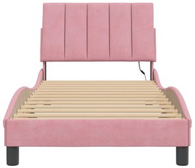 Estrutura de cama c/ luzes LED 90x200 cm veludo rosa