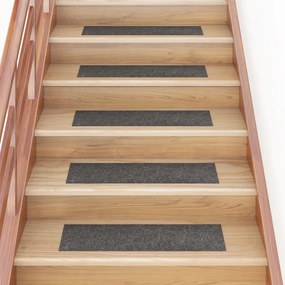 vidaXL Tapetes de escada autoadesivos 15 peças 76x20 cm antracite retangulares
