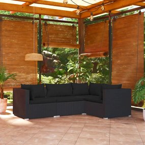 vidaXL 4 pcs conjunto lounge de jardim c/ almofadões vime PE preto