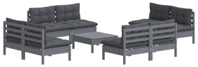 9 pcs conj. lounge de jardim com almofadões antracite pinho