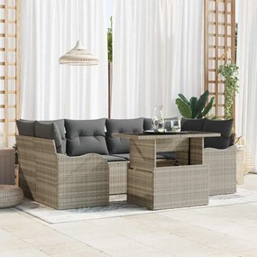 Conjunto de Sofá de Jardim vidaXL de 7 Peças com Almofadas Cinza Claro Ráton Poliéster
