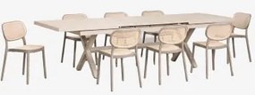 Conjunto De Mesa Retangular Extensível 240-300x100 Cm Em Alumínio Karena E 8 Cadeiras De Jardim Empilháveis Em Polipropileno Oma Moka Brown - Sklum