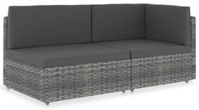vidaXL Sofá seccional de 2 lugares vime PE cinzento