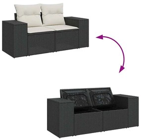 5 pcs conjunto sofás de jardim com almofadões vime PE preto