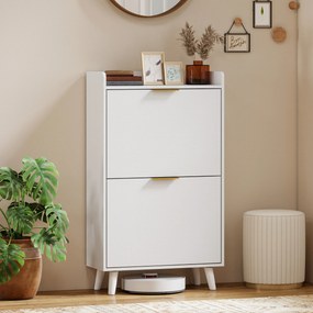 Sapateira com capacidade 70 L x 30 P x 120 A cm para 12 pares, armário estreito com 2 gavetas rebatíveis e prateleiras ajustáveis, branco