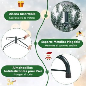 Árvore de Natal com neve de 180 cm com 1415 ramos, 260 luzes LED quentes e design articulado Verde