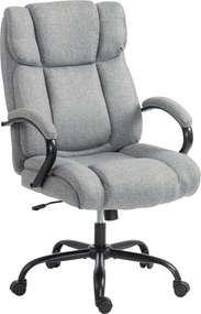 Vinsetto Cadeira de escritório, Cadeira executiva ergonômica até 220 kg, Cadeira acolchoada com apoio de braços, assento largo, cadeira giratória regulável com função de balanço, aparência linho, Cinza claro | Aosom Portugal