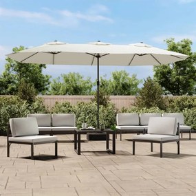 Guarda-sol de jardim c/ cabeça dupla/LED 449x245cm branco areia