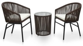 vidaXL 3 pcs conjunto de bistrô com almofadões vime PE castanho