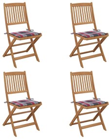 vidaXL Cadeiras de jardim dobráveis c/ almofadões 4 pcs acácia maciça