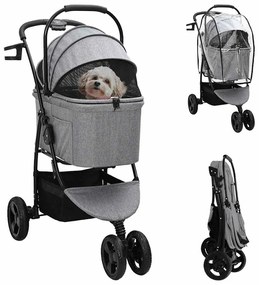 vidaXL Carrinho de Pet Dobrável Cinzeto 78 x 54 x 101 cm Poliéster
