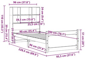 Cama com estante sem colchão 90x200 cm pinho maciço