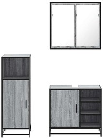 3 pcs Conjunto móveis casa de banho madeira proc. cinza sonoma