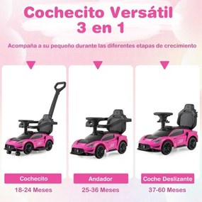 Carrinho de bebé 3 em 1 para crianças com rodas universais Volante musical com arrumação Rosa