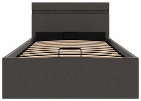 Cama hidráulica c/ arrumação LED 100x200cm tecido cinza-escuro