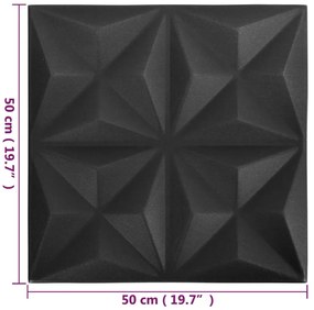 Painéis de parede 3D 24 pcs 50x50 cm 6 m² origami preto