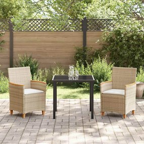 Conjunto de Jantar de Jardim de 3 Peças com Almofadas em Bege, Rattan