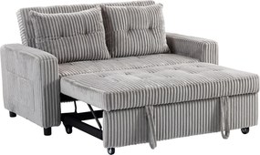 HOMCOM Cama-sofá 2 lugares, revestimento em cotelê, conversível em sofá-cama, 2 almofadas, bolsos laterais, 157 x 190 cm, Cinza claro | Aosom Portugal
