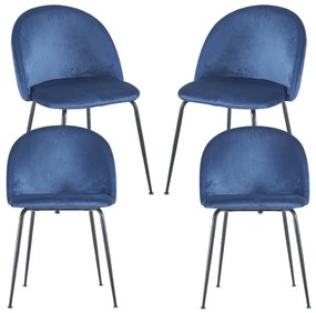 Pack 4 Cadeiras Black Dalnia Veludo - Azul