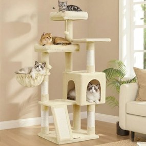 Arranhador para gatos 48 x 48 x 136 cm com 3 plataformas, cor bege