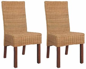 vidaXL Cadeiras de jantar 2 pcs vime genuíno castanho