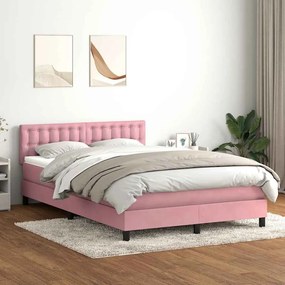 vidaXL Cama com molas/colchão 160x220 cm veludo rosa