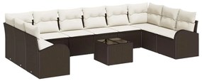 Conjunto de Sofá de Jardim 10 Peças com Almofadas Creme em Rattan Poli
