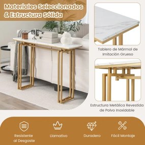 Mesa consola moderna com tampo de mármore falso e estrutura metálica Mesa de apoio comprida para sala de estar, corredor, hall de entrada 110 x 30 x 8