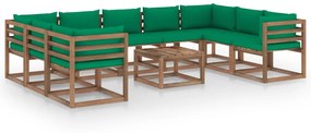 10 pcs conjunto lounge para jardim com almofadões verdes