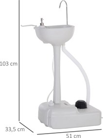Lavatório Portátil para Campismo com Depósito de Água de 17L Dispensador de Sabão e 2 Rodas 51x33,5x103 cm Cinza Claro