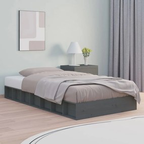 Estrutura de cama casal 135x190 cm madeira maciça cinzento