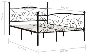 Estrutura de cama com estrado de ripas 140x200 cm metal preto