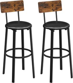 Conjunto 2 bancos de bar (39 x 39 x 100 cm), PU, castanho vintage/preto