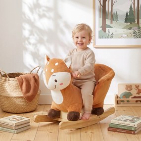 Cavalo de Baloiço para Bebés 12-36 Meses em Forma de Veado com Base Larga, Sons e Cinto de Segurança, Castanho-Escuro