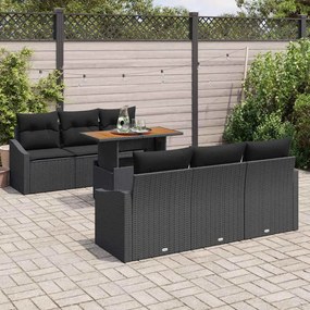 Conjunto de Jantar de Jardim com 7 Peças e Almofadas em Rattan Preto e
