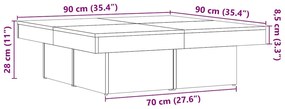Mesa de centro 90x90x28 cm derivados madeira carvalho castanho