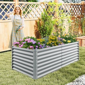 Floreira elevada de metal para jardim 180 x 95 x 60 cm, cama de cultivo retangular com barras reforçadas e fundo aberto, cinzenta