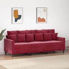 vidaXL Sofá de 3 lugares veludo 180 cm vermelho tinto