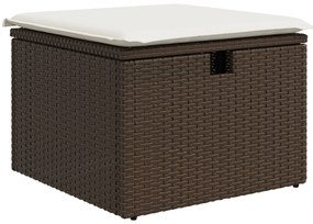Conjunto de Sofá de Jardim com Almofadas Marrom Rattan Poliéster